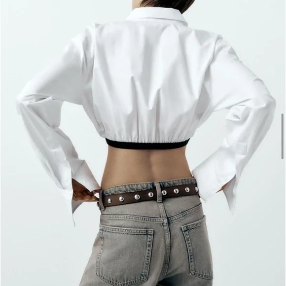 Zara Preowned Cropped Gabardine Shirt Size S White - Picture 2 of 9